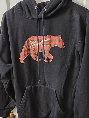 Minnesota Black Hoodie with Red Plaid Bear Graphic